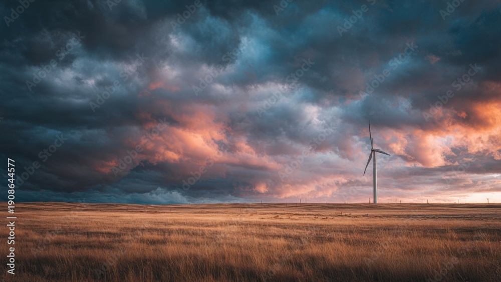 Obraz premium Wind Turbine at Sunset in Field