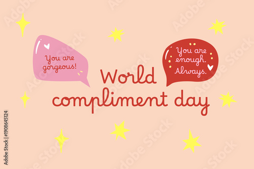 Soft pastel card celebrating compliment day. Ideal for social posts stories or cute printable designs about kindness and support.
