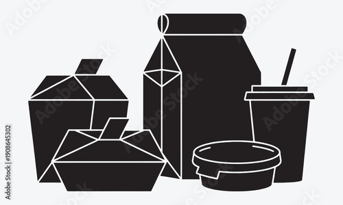 Packaging Food icon  Fast food box and bag symbol. Solette Vector illustration