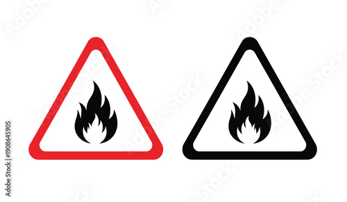 Warning signs with flame symbols in red and black triangles