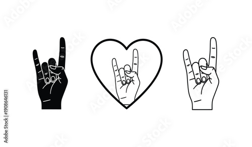 Three hands making rock on sign with fingers gesture
