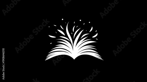 Stylized open book vector illustration with an abstract burst, symbolizing knowledge, education, creativity, and imagination.