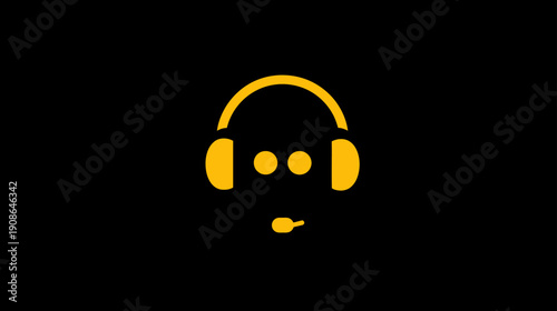 Yellow Customer Service Support Icon. Headset with Microphone Symbol for Online Assistance, Communication, and Helpdesk