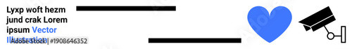 Privacy awareness, security monitoring, emotional symbolism, surveillance, digital safety, and public spaces. Simple design with a heart and CCTV icon. Privacy awareness and security monitoring