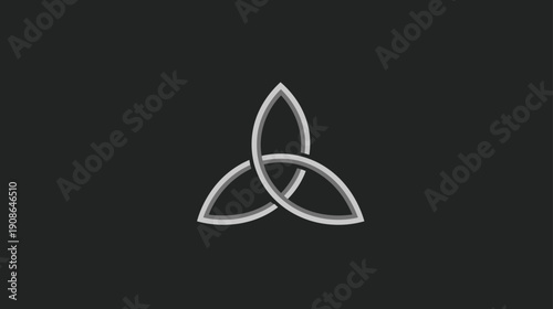 Interwoven Silver Triquetra Knot Symbol. Elegant Geometric Design Element for Celtic and Trinity Concepts.