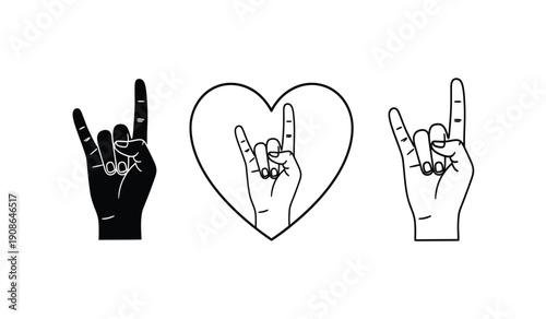 Three hands making love sign in black and white