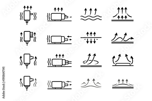 Icon vector orientation generation image silhouette vertical logic efficiency plug airflow simple