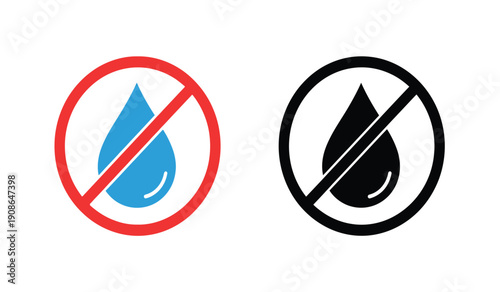 No water or oil signs icons with red and black circles