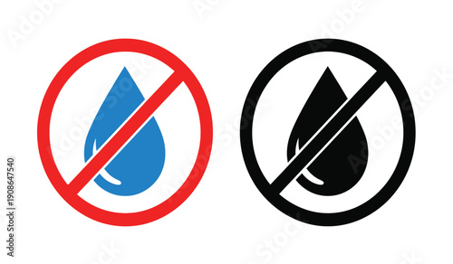 No water or drop icons in red and black for prohibition signs