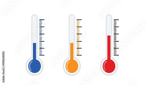 Three colorful thermometers with different temperature levels