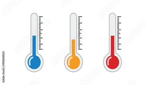 Three colorful thermometers with rising temperature levels