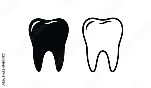 Black and white tooth icons in simple line art style