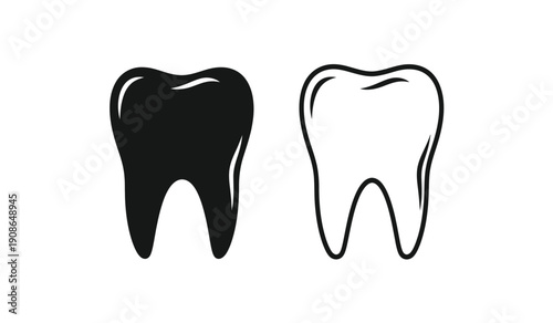Black and white tooth icons on isolated for dental health concepts