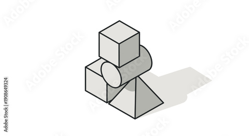 Geometric shapes stacked together forming structure.