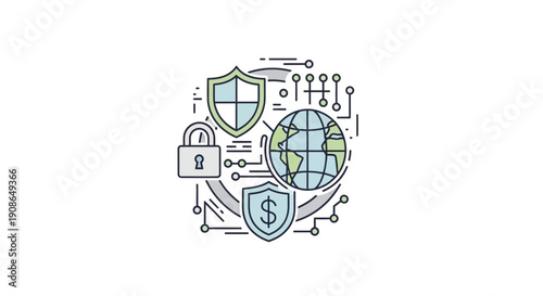 Global Cybersecurity Protection Icon Design.