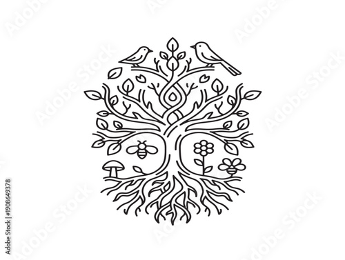 Eco forest elements 2D vector line art for a gorgeous environmental graphic