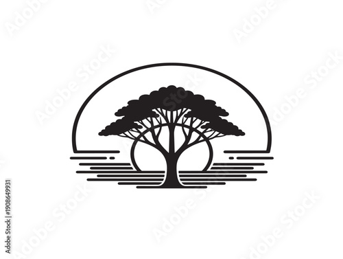 Sunset trees 2D vector line art for warm and gorgeous golden hour designs