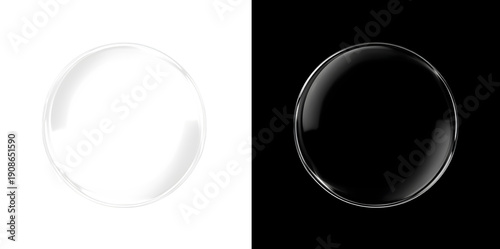 Schilderij op canvas Realistic Glass Bubble and Dark Glossy Bubble Sphere Isolated (Transparent or Bl