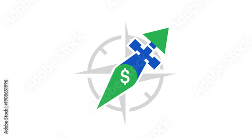 Green and Blue Compass with Dollar Sign.
