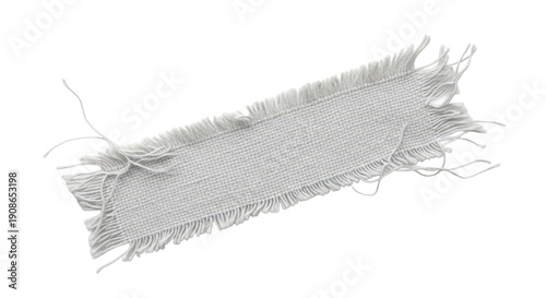 Blank frayed edge tape strip mockup, cloth threads loose, diagonal layout, worn texture, isolated on white background,