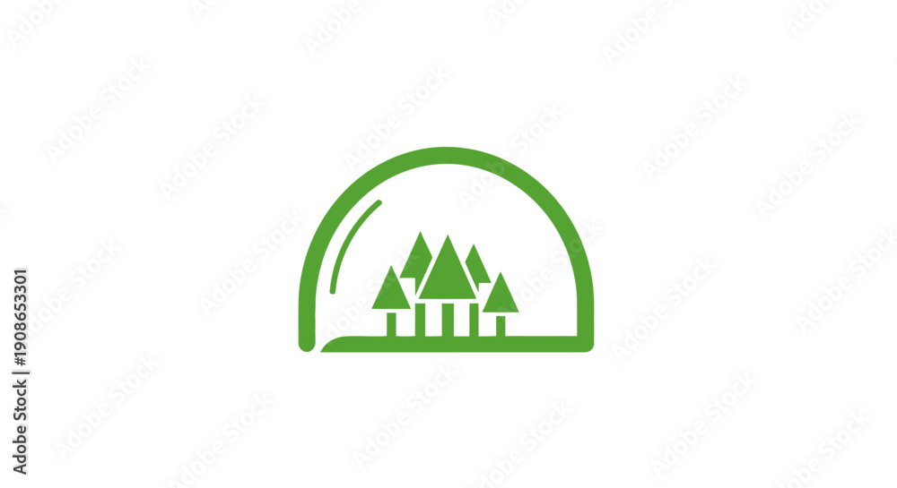 Fototapeta premium Green logo with tree silhouettes inside.