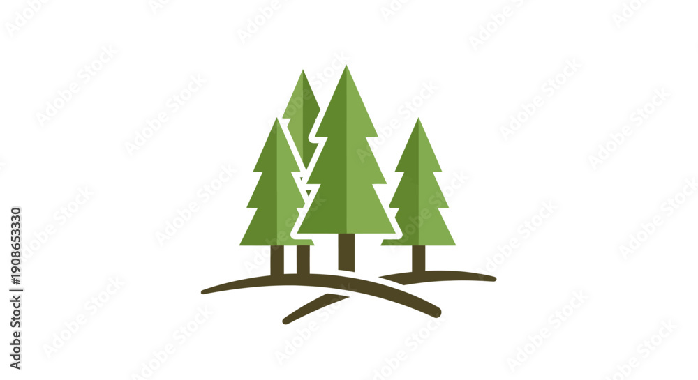 Obraz premium Green pine trees on a hill.