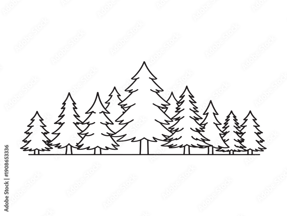 Obraz premium Pine forest pack with minimalist line art trees