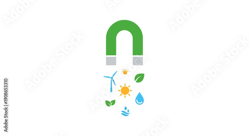 Green magnet attracting eco friendly symbols.
