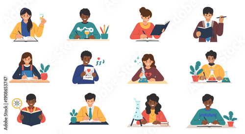 A cheerful student reading a book with an idea lightbulb, perfect for education and learning content.