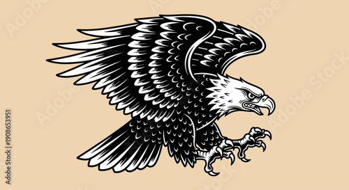 An eagle in flight, soaring through the air with wings outstretched and sharp talons extended, vector illustration