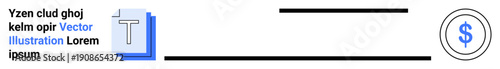 Financial transactions, online payments, documentation, currency exchange, budgeting, fintech. Simple design a text document icon and a currency symbol. Financial transactions and online payments