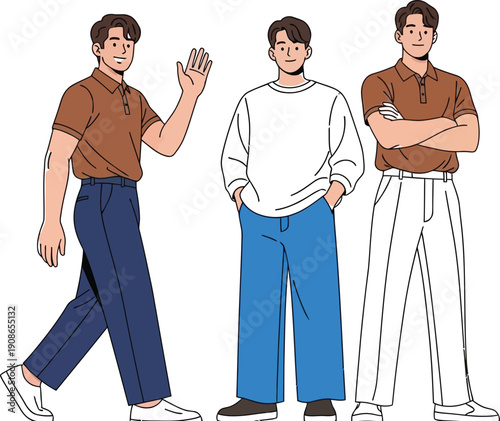 Diverse group of stylish young men standing together