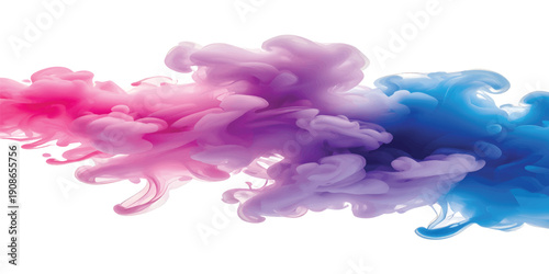Abstract colorful smoke patterns resembling a blooming spring bouquet of purple hyacinth and pink lilac flowers isolated on a white background