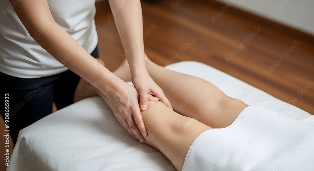 Obraz premium Massage therapist working on a client's leg