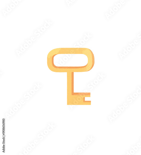 A small yellow key on a white background. Watercolor illustration.
