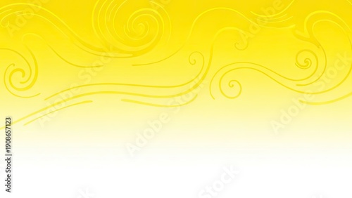 A vibrant yellow background with swirling patterns and white space