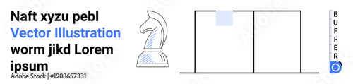 Gaming strategy, decision-making, minimalism, user interface, brainstorming, modern design. Chess knight illustration with text and abstract shapes. Gaming strategy and decision-making concepts