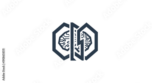 Hexagonal Brain Logo Design Symbol.