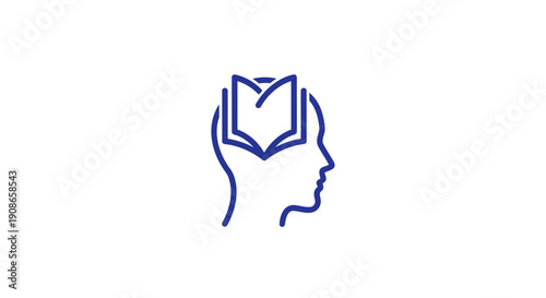 Human Head Reading Book Simple Line Art.