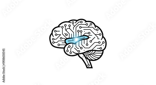 Human Brain Illustration with Blue Section.