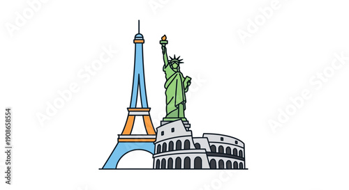 Iconic landmarks of famous cities.