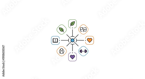 Icons connected to central point.