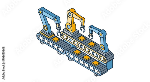 Industrial robotic arms in factory.