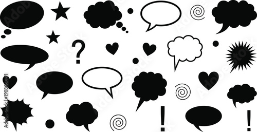 Comic symbols collection, speech and thought bubbles vector, expressive graphic icons, dialogue and emotion design elements artwork for storytelling - flat vector illustration