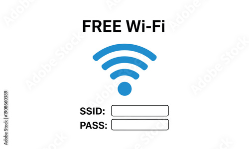 Free wifi sign with blue logo and password fields