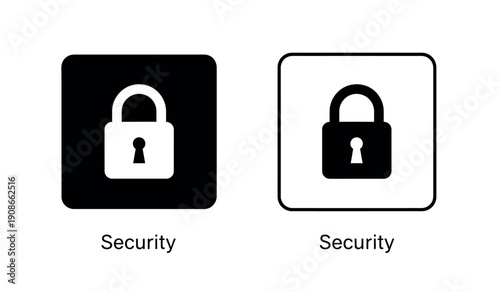 Black and white padlock icons on colored backgrounds for security concepts and protection symbols