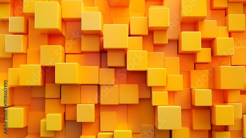 Vibrant orange and yellow 3d cubes arranged in a visually appealing geometric pattern on a textured background