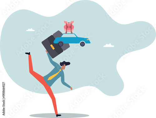 Saving money to buy new car, expense or budget for car maintenance service, debt or car loan.human life and situation.