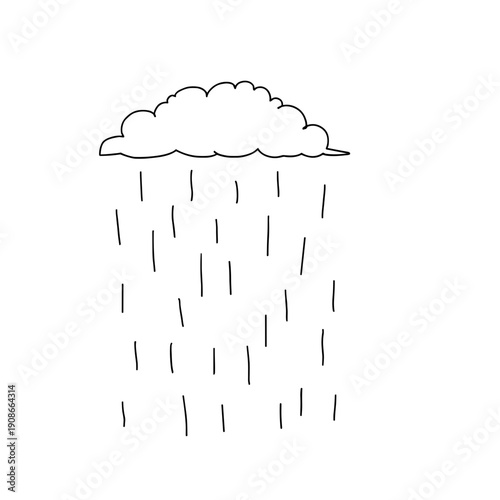Simple line drawing of cloud with rain falling down  