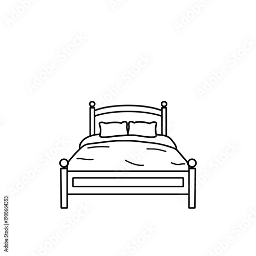 Simple line drawing of a bed with two pillows on white background  